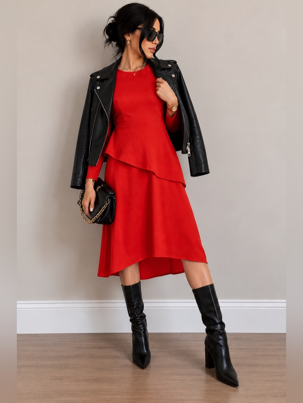 Maje Remania Ruffled Satin-Crepe Midi Dress Red Medium